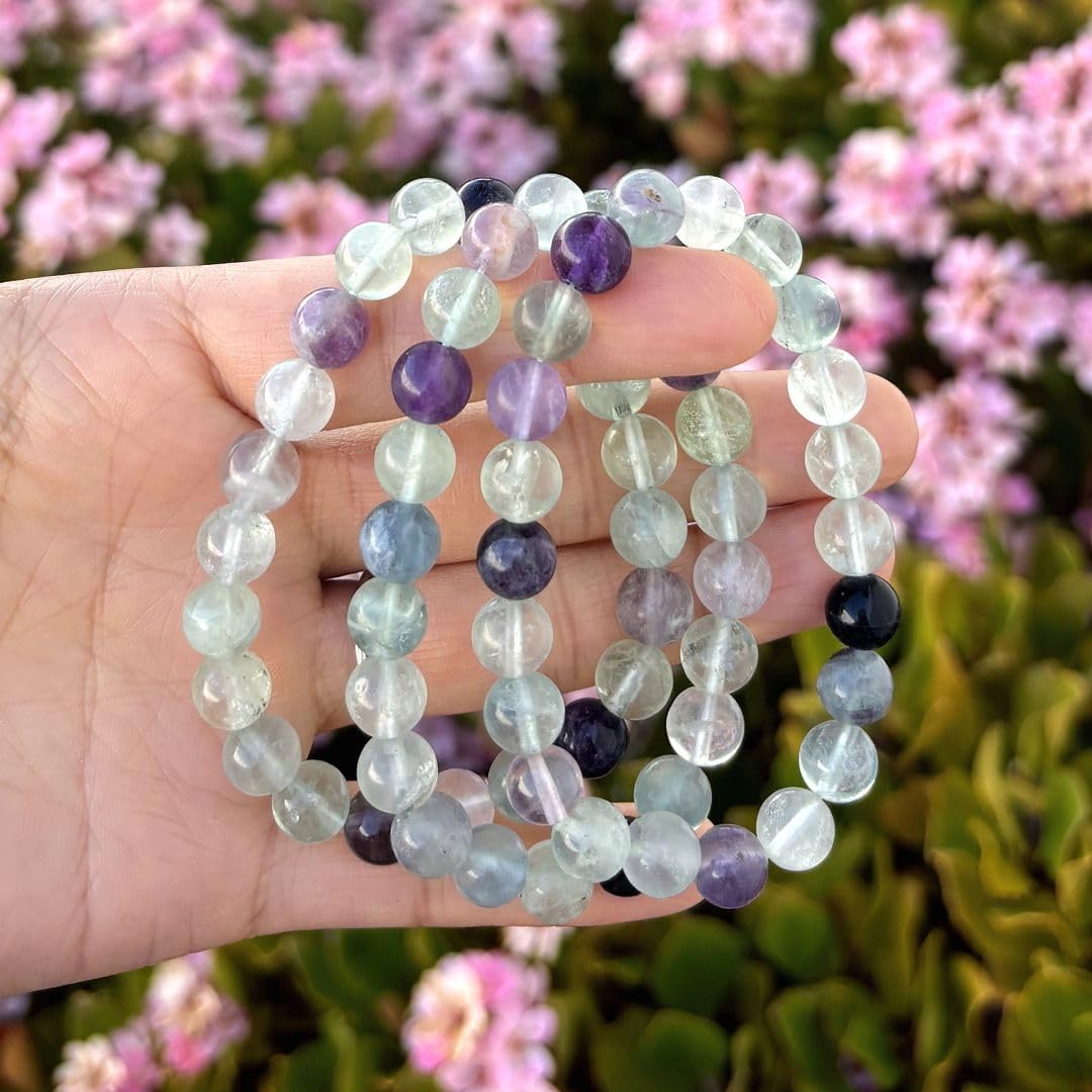 Adabele Real Natural Multicolor Fluorite Gemstone Beaded Bracelet 8.5 inch Stretch Chakra Healing Crystal Stone Jewelry Women Mo