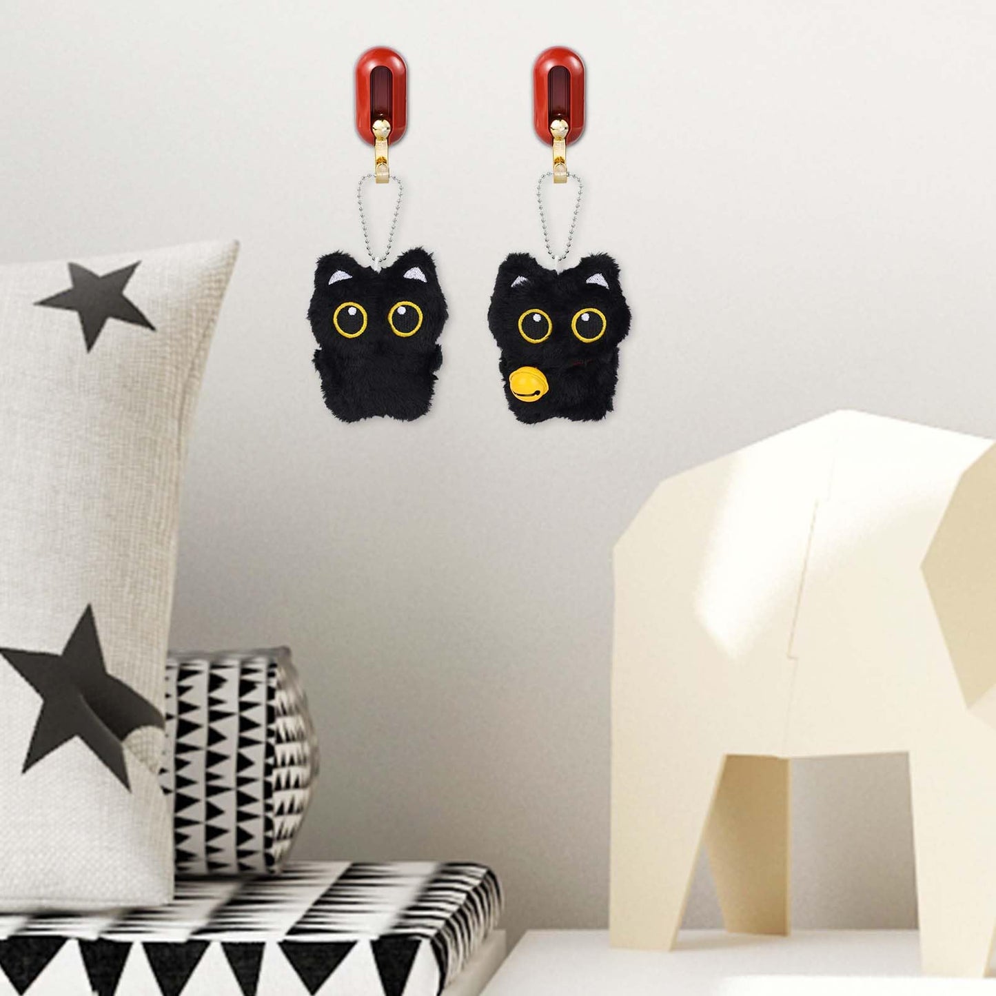 Mikovivi 2pcs Cat Plush Keychain, Adorable Black Cat Plush Keyring Charm Animal Fluffy Key Chain Kawaii Backpack Pendant Accessories for Handbags Wallets Kitty Lover Gifts