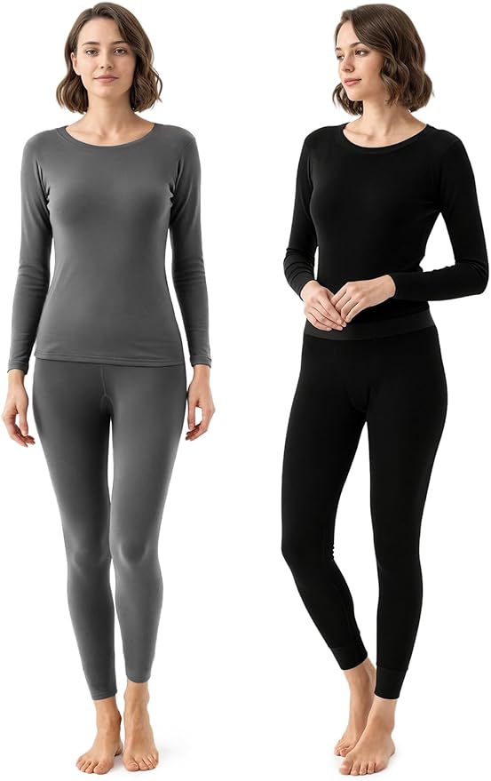 2 Packs Thermal Underwear for Women Long Johns Set for Cold Weather Base Layer Top & Bottom with Fleece Lined