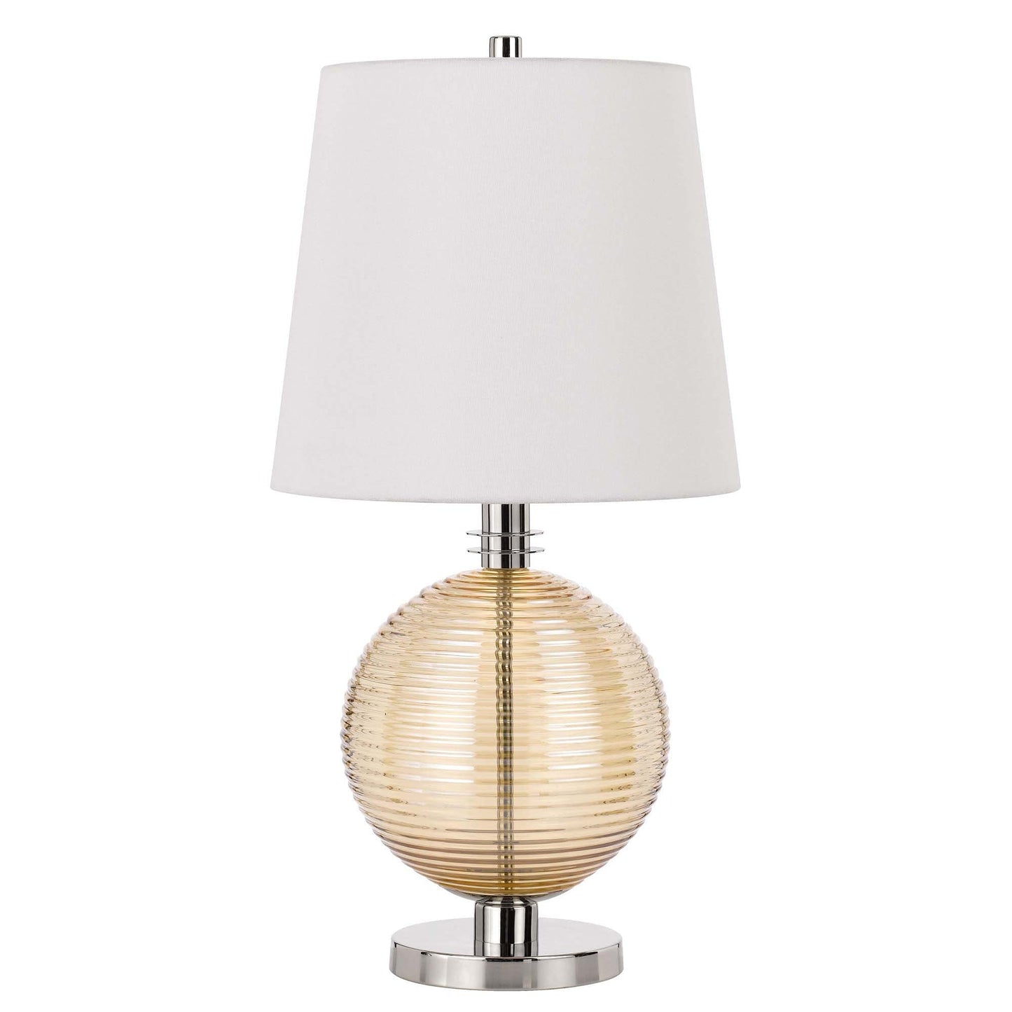 Benzara Table Lamp with Textured Glass Ball Accent, Model BM241799, White and Chrome