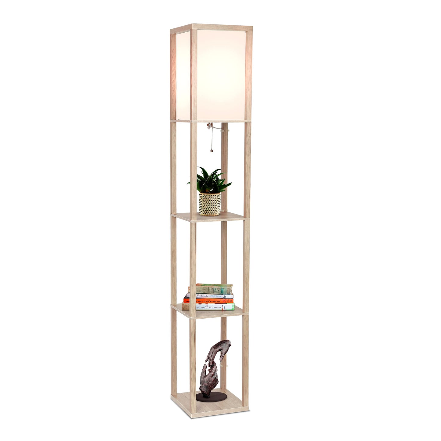 Brightech Maxwell Modern Shelf Floor Lamp with Shade, LED Bulb - Rustic Wood, Model FL-MX-RW