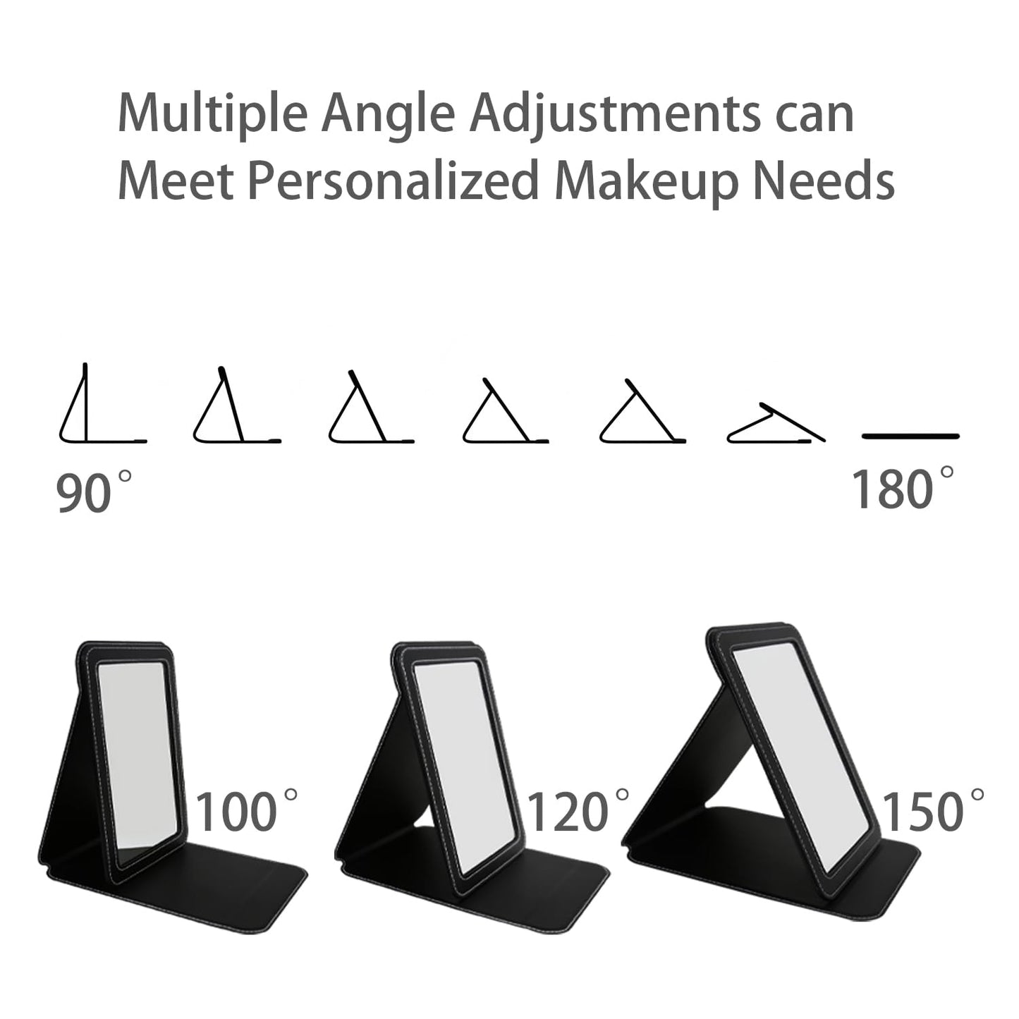 PDOZV Travel Mirror for Desk, 5.3  6.9    Adjustable Rectangle PU Edge Covering Black Foldable Desk Mirror with Stand for Travel