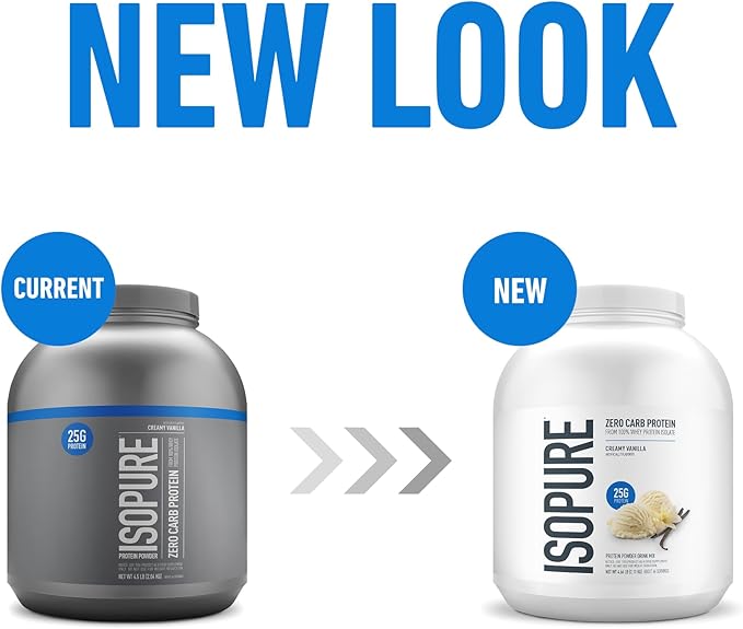 Isopure Zero Carb 100% Pure Whey Isolate Protein Powder, Lactose Free, Gluten Free, With Vitamins, Creamy Vanilla, 25g Protein Per Serving, 4.5 Lbs, 66 Servings (Packaging May Vary)