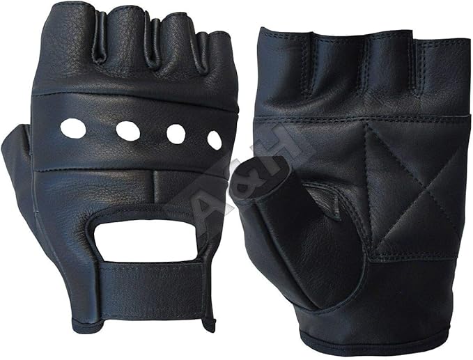 A&H Apparel Leather Motorcycle Glove Genuine Cowhide Fingerless Leather Driving Gloves (XXX-Large)