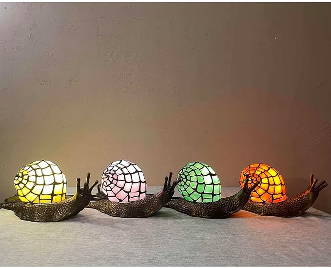 Bieye L10963 Land Snail Tiffany Style Stained Glass Accent Table Lamp for Home Decoration (Orange, 10" D x 5" W x 5" H)