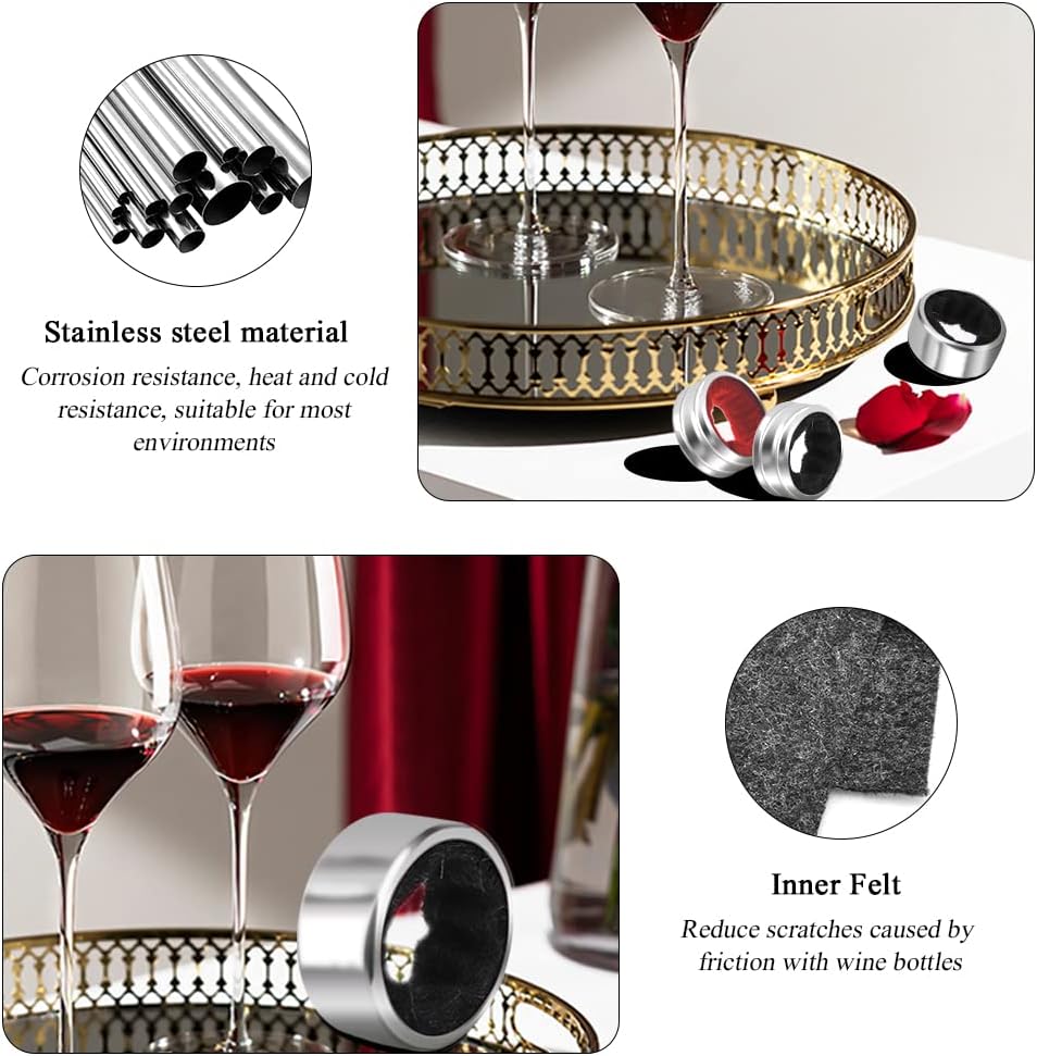 BK8 Stainless Steel Wine Bottle Collars, Classy Drip Rings - 8 Pack Simple and Durable Wine Drop Stoppers with Velvet Felt, Small Handy Gadget for Kitchen and Bar