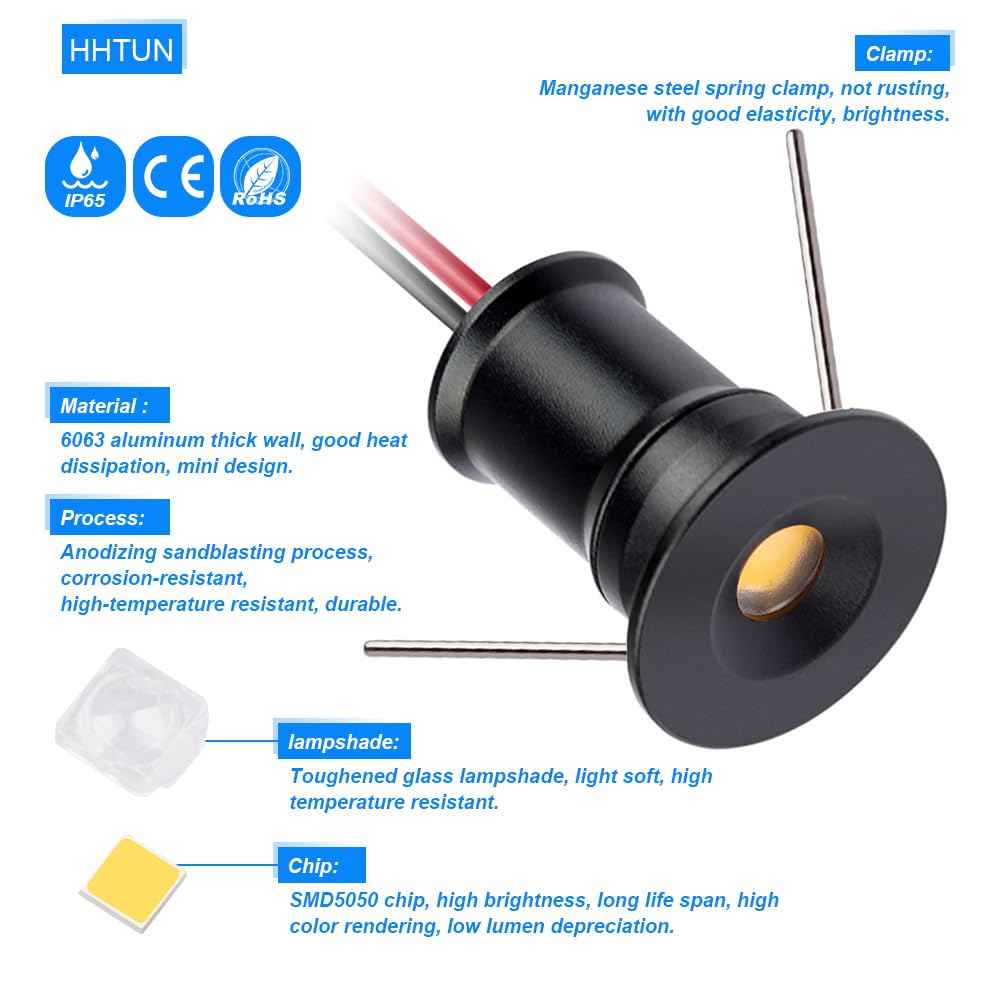 Hhtun 902 Led Mini Spotlight Dc12V 1W Suitable For Bookcases Cabinets And Various Display Cabinets As Decorative Lights Embedded Installation Soft Lighting With Power Supply (3000K Black 9Pack)
