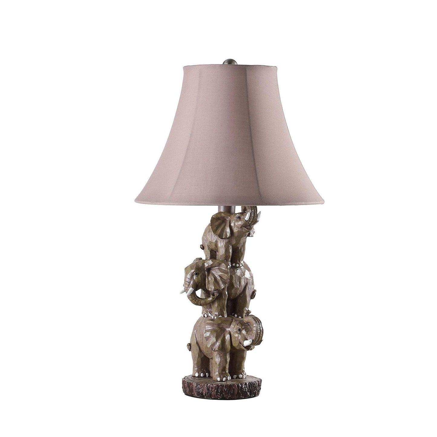 HomeRoots Elephant Trio Table Lamp with Brown Bell Shade, 21 x 11.75 x 11.75 in, Model 524261