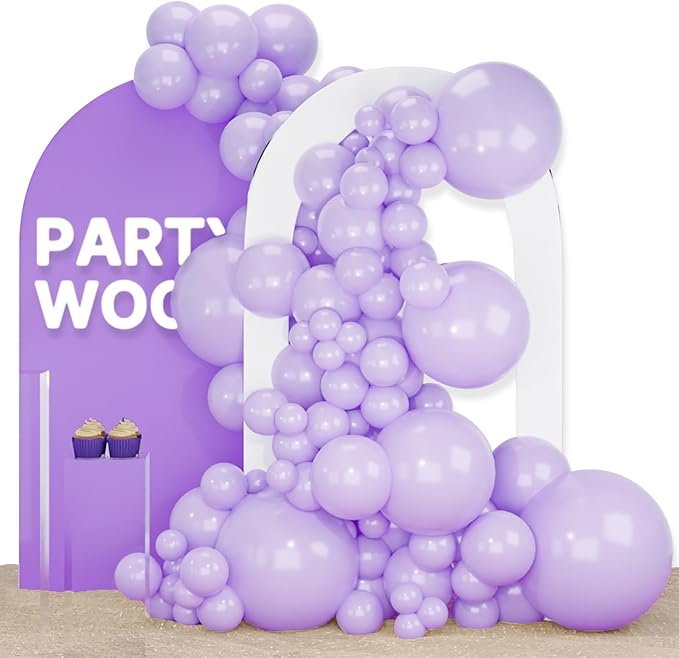 PartyWoo Lavender Balloons 120pcs Different Sizes Pack of 18 12 10 5 Inch Light Pastel Purple Lilac Balloon Arch Kit for B...