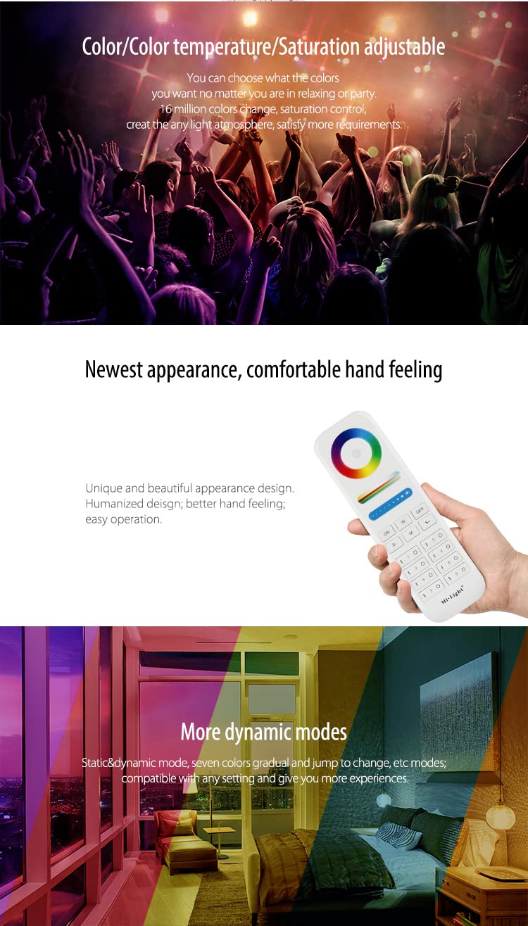 Lgidtech Mi.Light Rgb+Cct 8-Zone Remote Controller, Plastic, Model Fut089, Compatible With Milight Led Bulbs