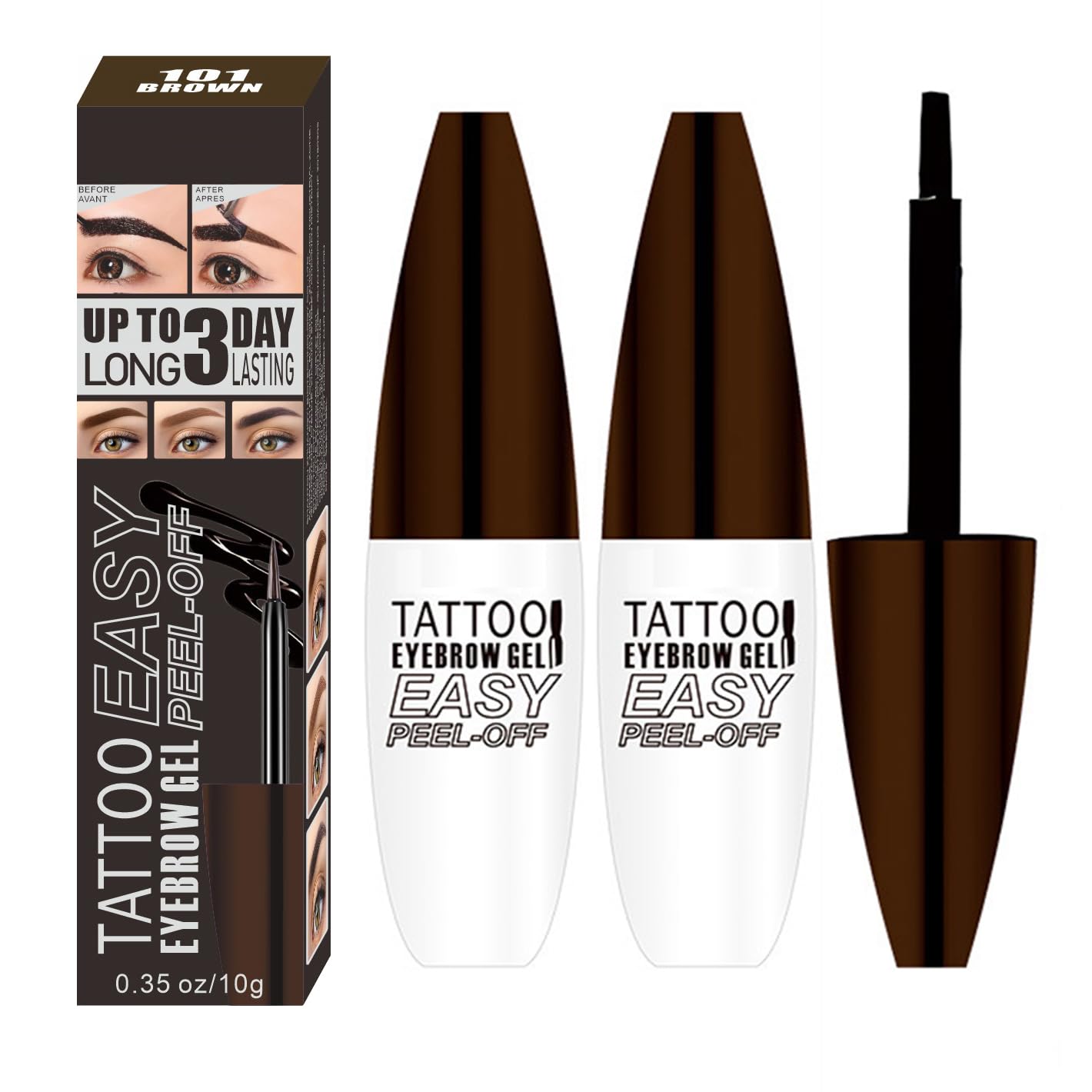 2Pcs Peel Off Brow Tint Gel - Waterproof & Sweatproof Longwear Tattoo Eyebrow Kit, Transfer-Resistant Natural Color, Defined Ful