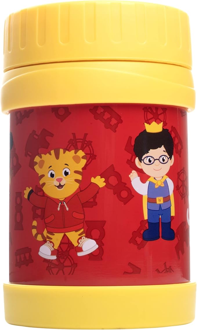 Daniel Tiger's Neighborhood Stainless Steel 13 oz Food Jar for Kids, Yellow-Vacuum Double Wall Insulated, Leak-Proof Jar- Keeps Liquids & Food Hot or Cold for Hours-Fits Inside Lunch Boxes & Bags