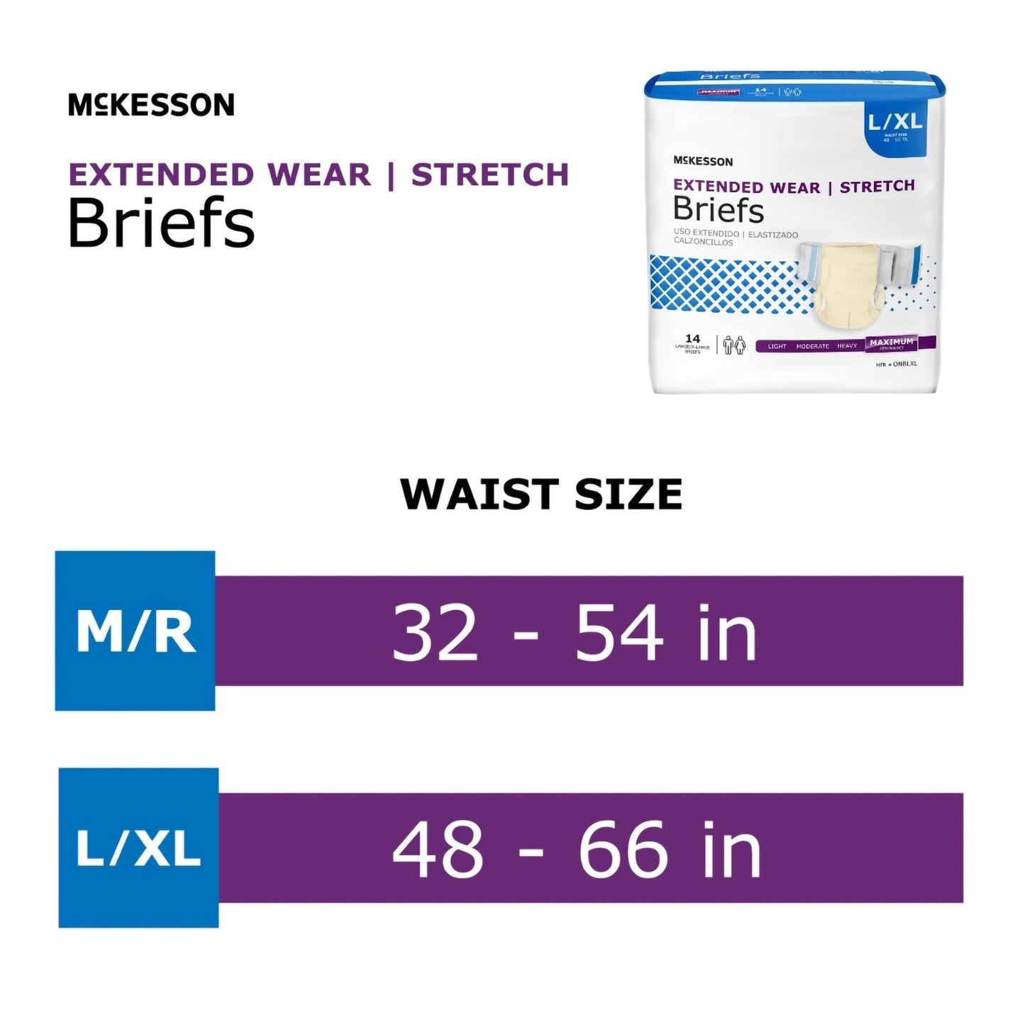 McKesson Extended Wear Stretch Briefs, 14 Count, Size L/XL (48–66 in) – Overnight Adult Diapers with Tabs, Maximum Absorbency, Unisex Disposable Incontinence Briefs for Men and Women