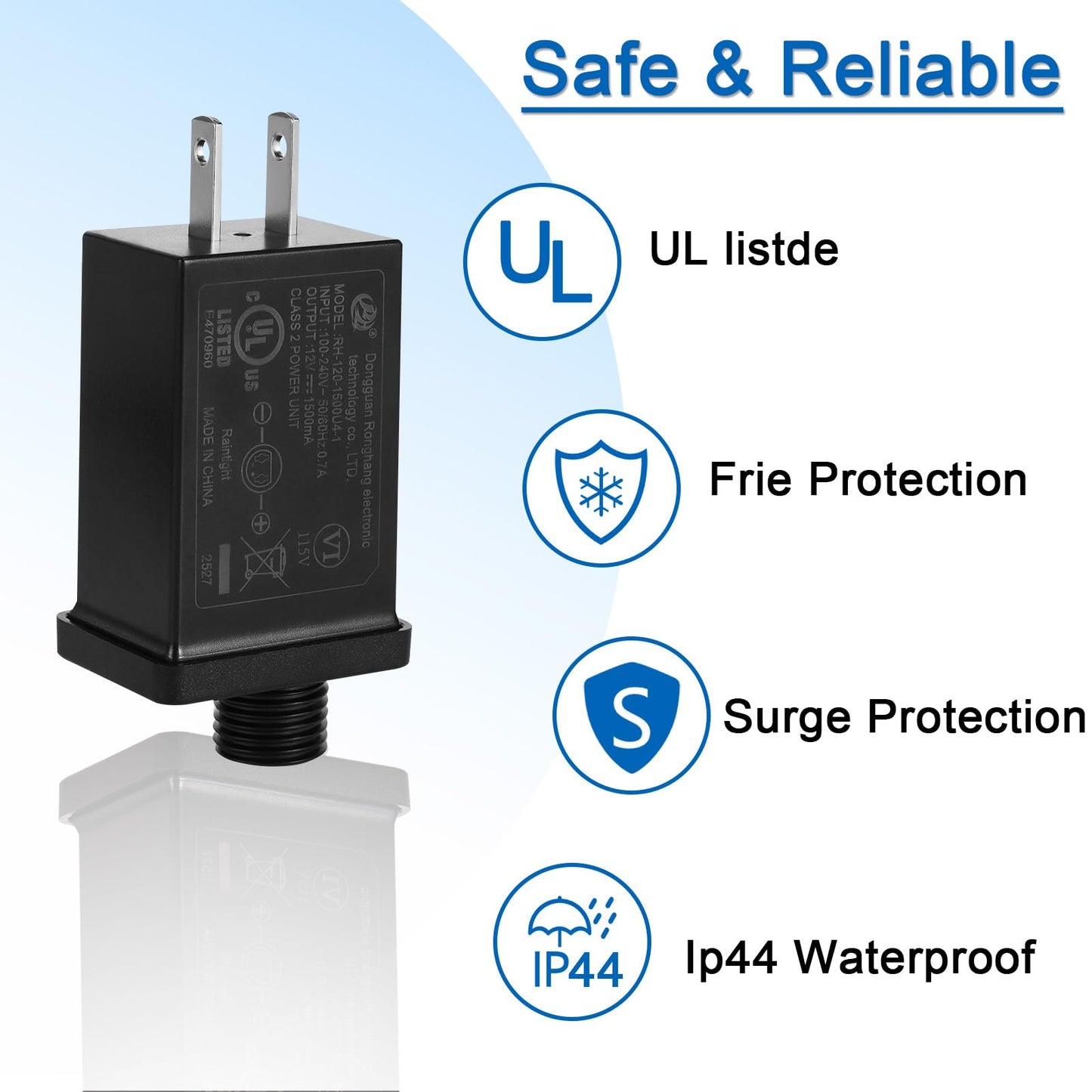 Class 2 Power Supply 12V 1.5A 60Hz  Ip44 Waterproof Yard Inflatable Adapter Replacement  Power Supply Transformer Plug For Halloween Thanksgiving Christmas Blow Up Outdoor Yard Decorations (2Pcs)