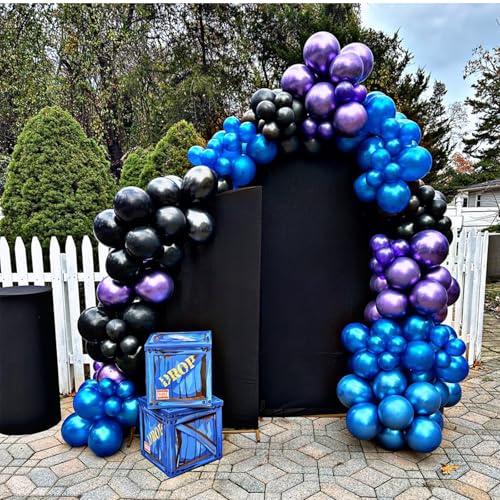 Black Purple Blue Balloon, 60 Pcs 12 Inches Metallic Blue Purple Teal Balloons Confetti Balloons for Kids Video Game Party...