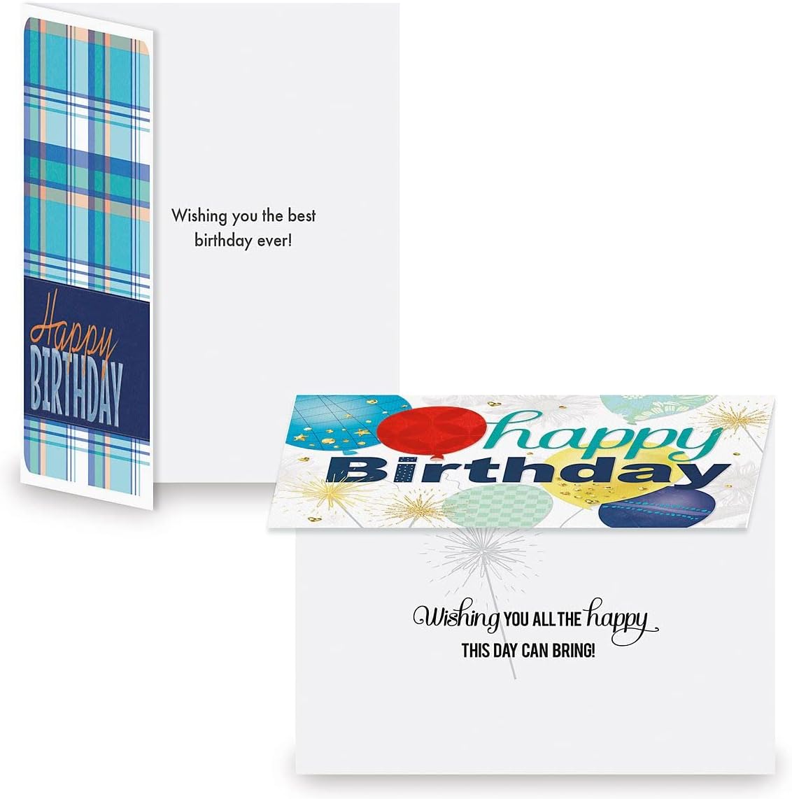 Current For Him Happy Birthday Greeting Card Set - Value Pack of 20 Cards With White Envelopes, 10 Designs, Large 5" x 7" Assortment