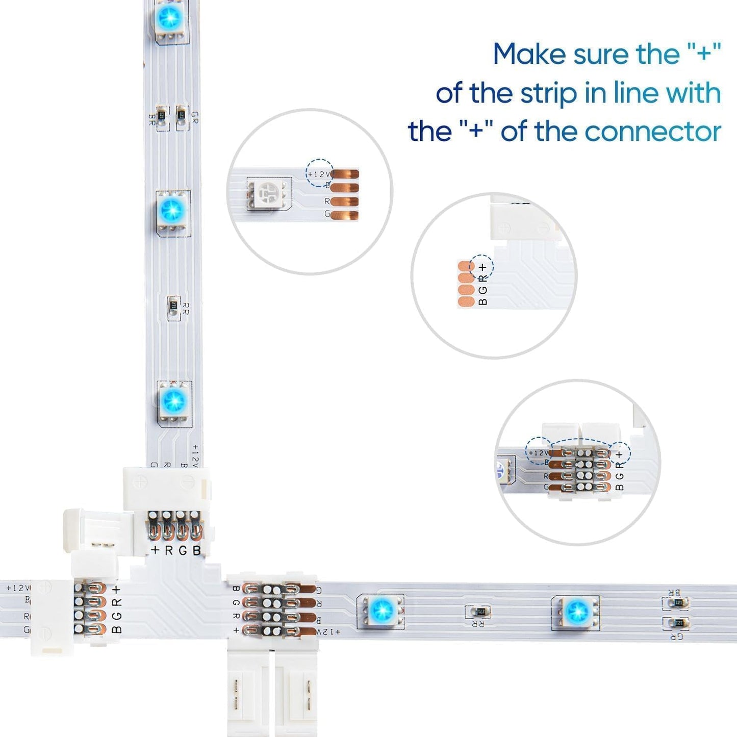 Sunity 20Pcs 4-Pin LED Light Strip Connectors Set, T-Shape Clips, PBT Material, White, Model S-SC-820