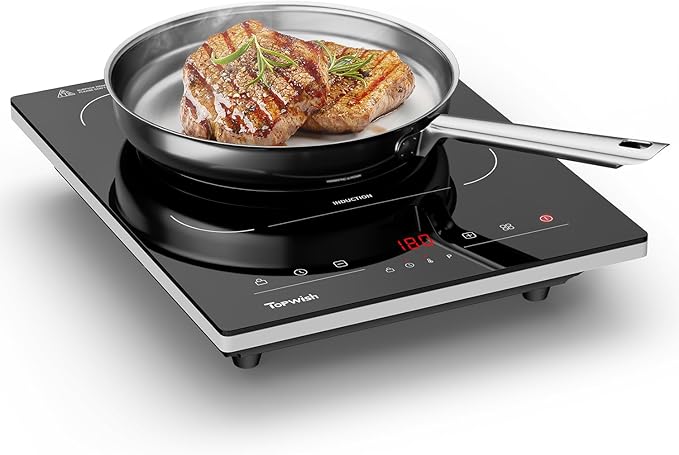 Portable Induction Cooktop, Hot Plate Countertop Burner with 8 Temp Levels, Timer, Auto-Shut-Off, Touch Panel, LED Display, Auto Pot Detection, Child Safety Lock