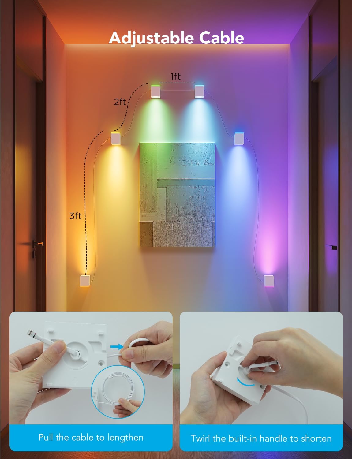 Govee Cube Wall Sconces RGBIC LED Light Fixture, WiFi Smart, Color Changing, Music Sync, Model H6088, White