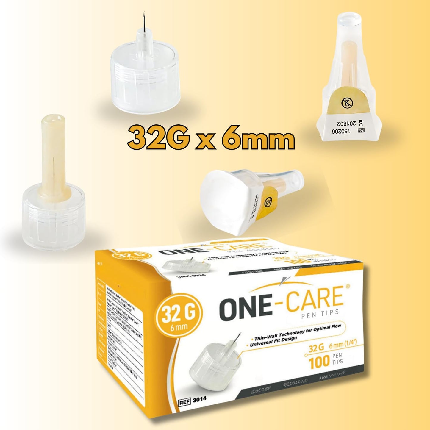 ONE-CARE Pen Tips, 32G x 6mm, Universal Design, Thin Wall – Pack of 100