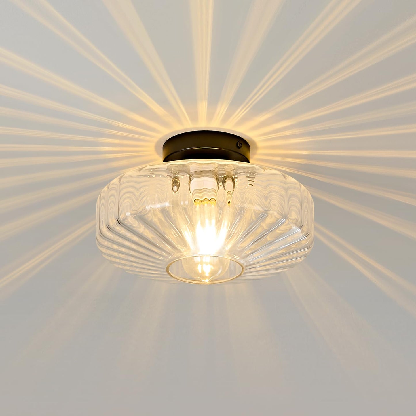 Mazu House Glass Semi Flush Ceiling Light Fixture - Vintage Mid Century Modern - 12 in - Clear Glass - Model DDXD09-TM-300
