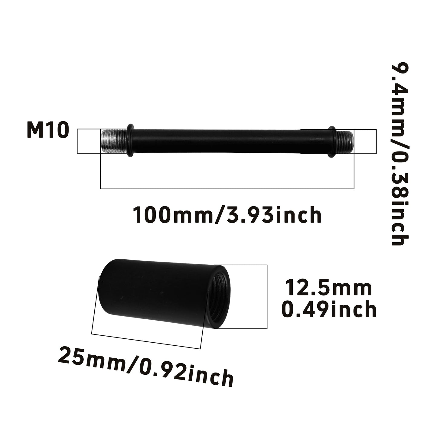 Auxbc 4” Straight Pipe Lamp Stem Kit - M10 Double End Threaded Rods For Diy Floor & Table Lamps - Black Lamp Parts Replacement