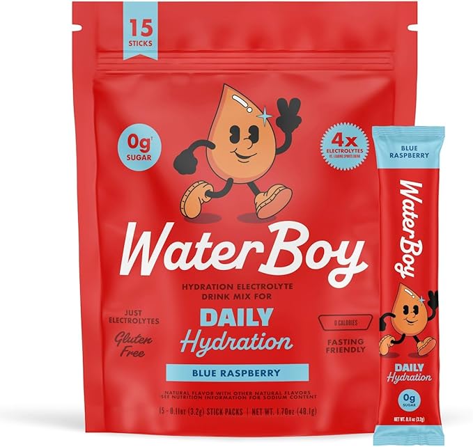 Waterboy Daily Hydration | 1,570mg Electrolyte Powder Packets | No Sugar, All Natural, Gluten Free, Zero Calories | 15 Dri...