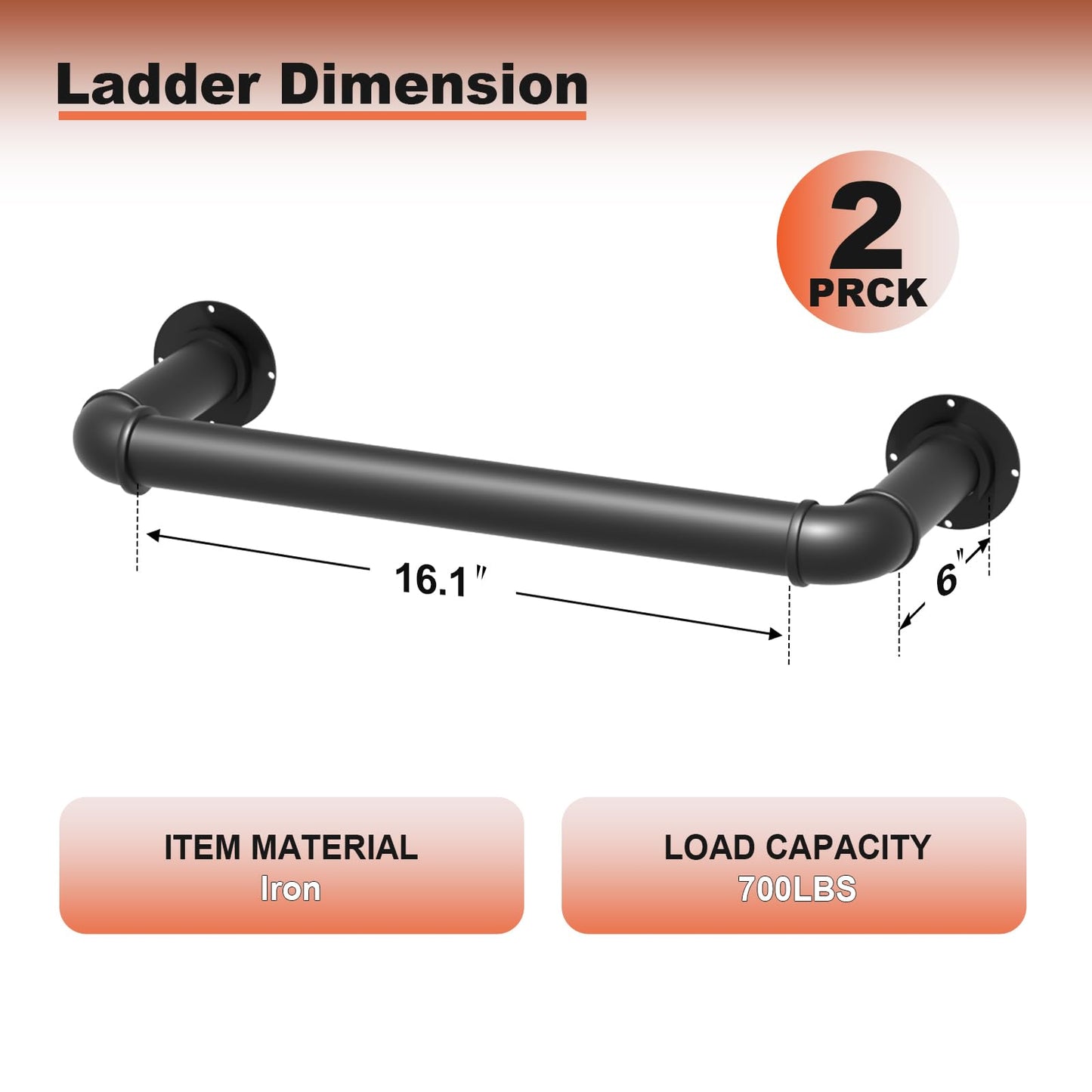 1-Rung Wall Mounted Ladder, Heavy-Duty Metal 1FT Egress Window & Loft Ladder for Basement, Attic Bunk Bed, Fire Escape - 700LBS Load, Matte Black-2PCS