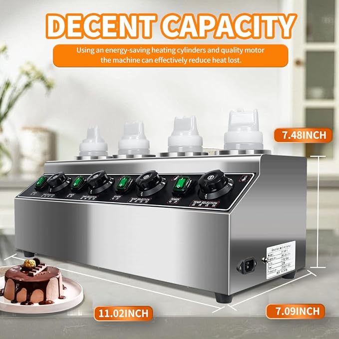 Commercial Electric Cheese Sauce Warmer Dispenser,0.68x4 Qt Hot Chocolate Nacho Cheese 86-185℉ Heater Hot Fudge with Bottles Adjustable