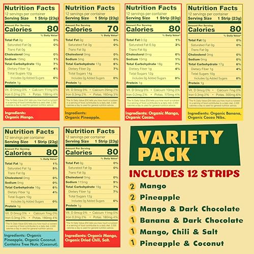 SOLELY - Organic Fruit Jerky Variety Pack - 8 Flavors, 8 Individually Wrapped Fruit Strips - Fruit Leather Made from Dried Fruit - Healthy Snacks for Adults & Kids - Non GMO, Vegan - 0.8oz (23g)