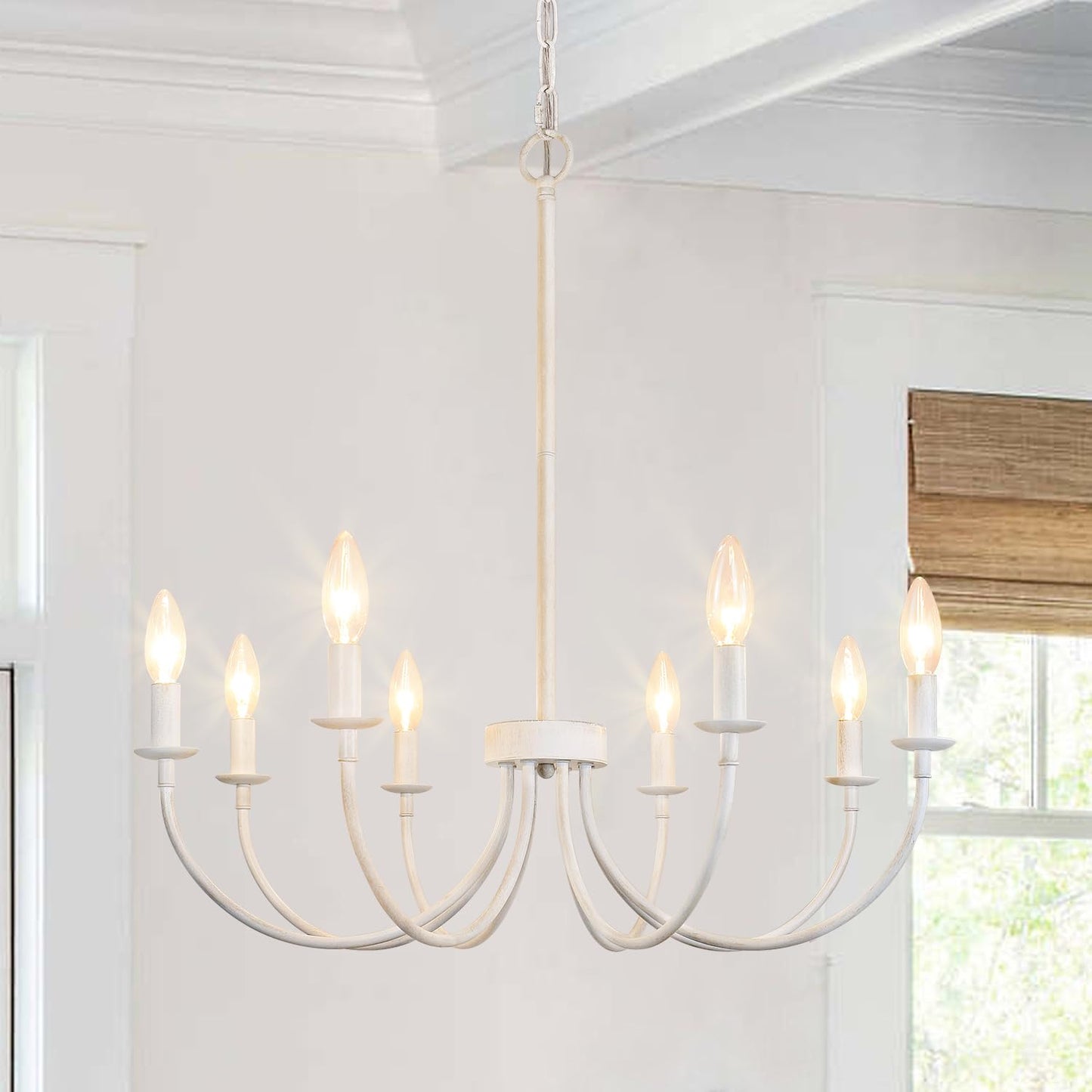 Puyveyor French Country Chandelier, 8-Light Antique White Farmhouse Chandeliers for Dining Room Lighting Fixtures Hanging, Moder
