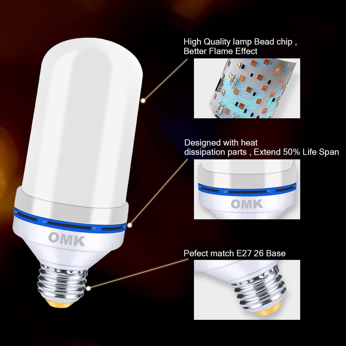 Omk Led Flame Effect Light Bulbs - 4 Modes Green - Indoor/Outdoor Christmas Decorations - 2 Pack - Model Fl96 - Abs Material