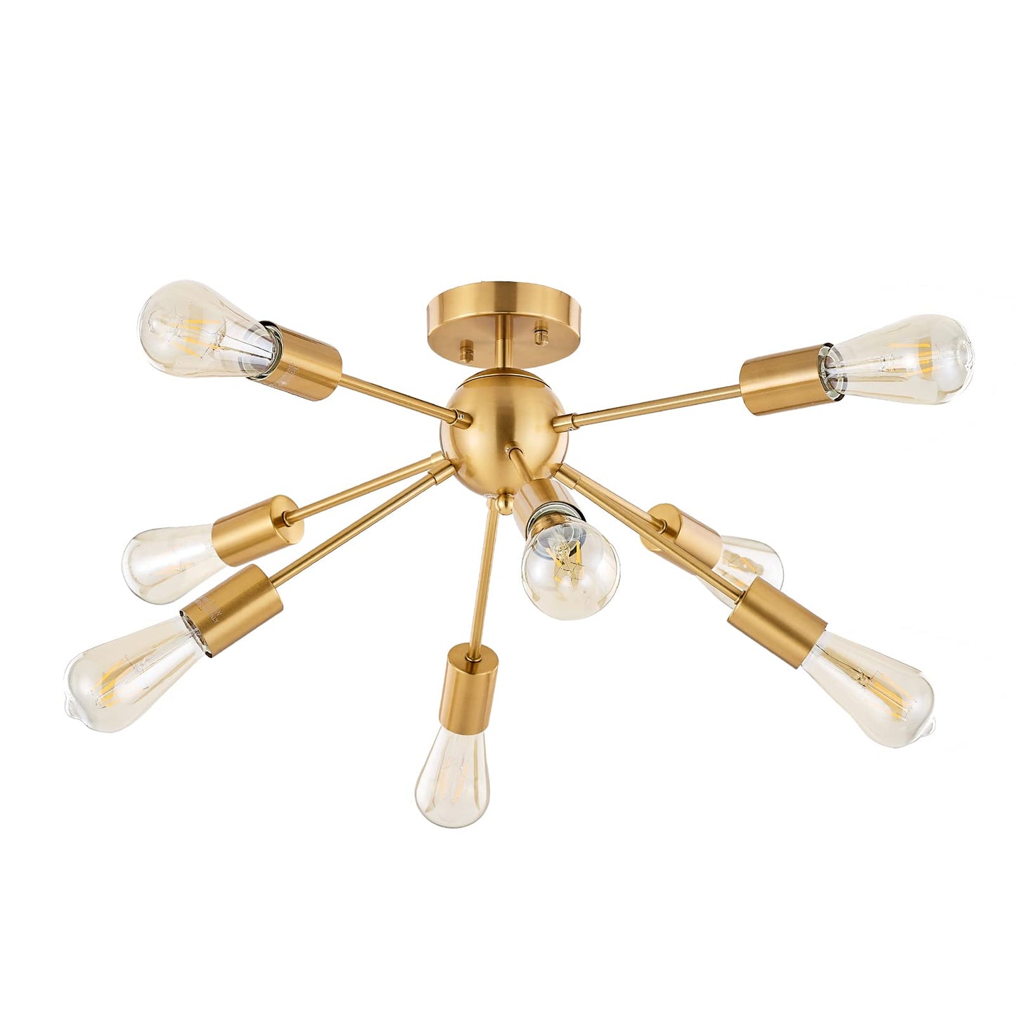 BONLICHT Sputnik Ceiling Light Modern Chandelier 8 Light Brushed Brass Semi Flush Mount for Kitchen Dining Room Bedroom