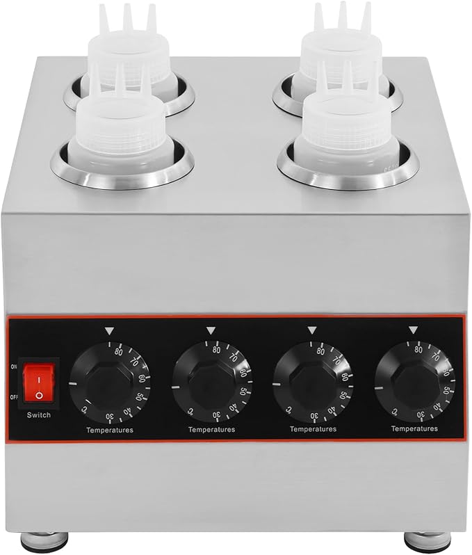 Electric Sauce Warmer Dispenser, Countertop Stainless Steel Sauce Heat Preservation Machine, Hot Fudge Nacho Cheese Ketchup Warmer for Commercial, with 650ml Squeeze Bottle*2
