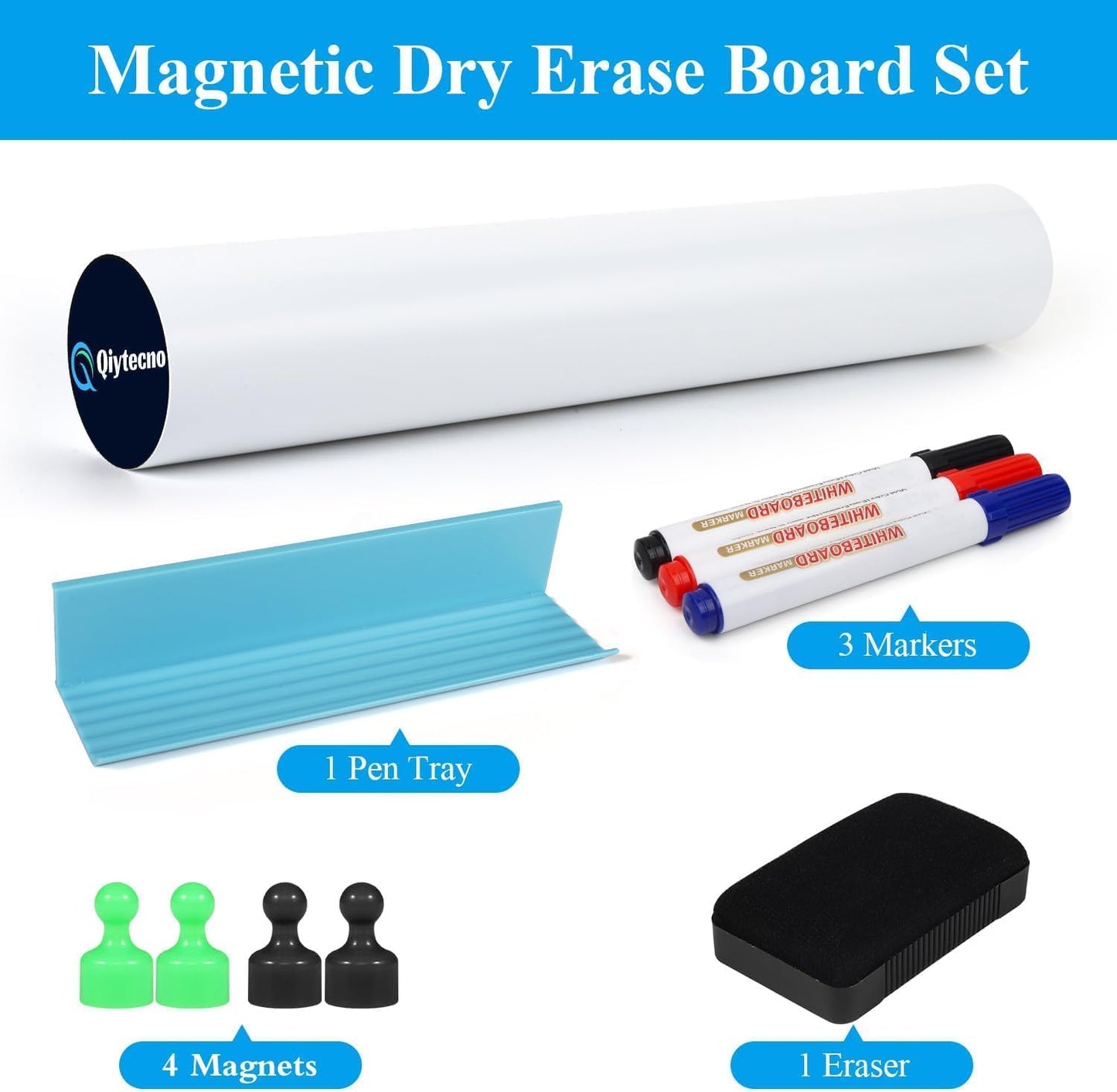 White Board Sticker Adhesive Backing, 48" x 36" Magnetic Dry Erase Board Contact Paper Stick on Wall, Whiteboard Sheet for Teacher Kids Classroom, Include Markers, Eraser with Magnet