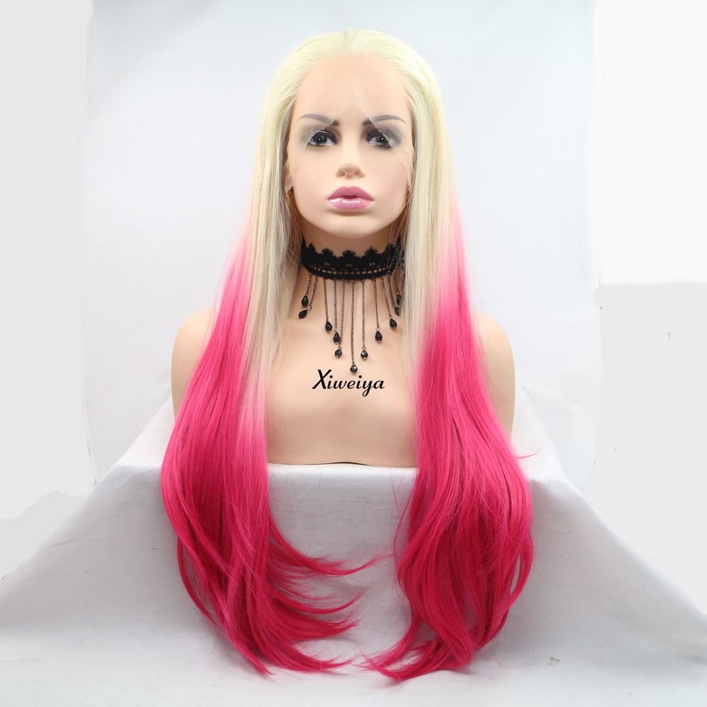 Xiweiya Wigs Long Natural Straight Wig Mermaid Piano Color Blonde Ombre Red Color Synthetic Lace Front Wig Heat Resistant Replac