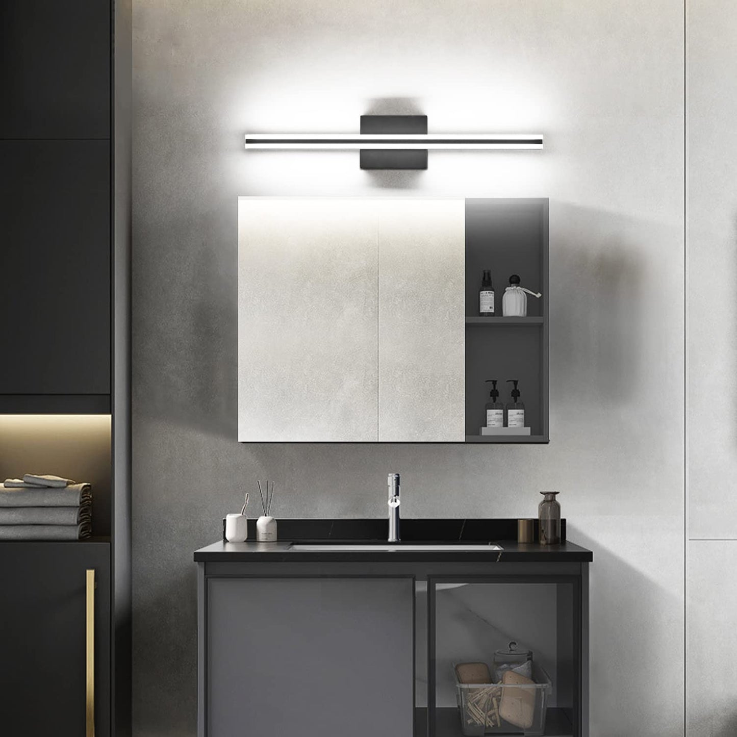 Solfart 24 Inch Modern Dimmable Black Vanity Light, 5 Color Temp, Aluminum, Model S8200-610Mm-Bk-5Cct, 500 Lumen, Wall