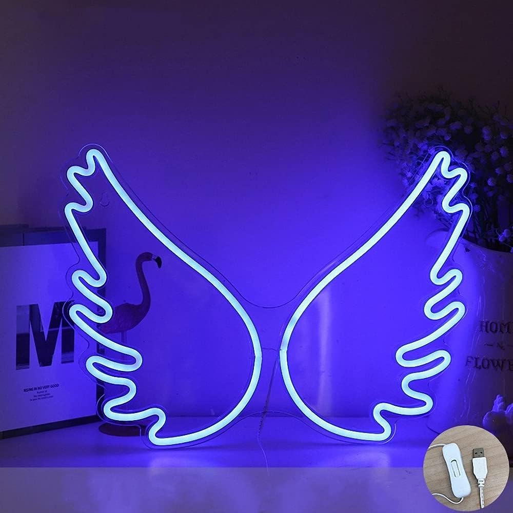 Ulalaza Neon Light Sign LED Bar Decor - Plastic, 13x17 inches, Angel Wing Blue, Model NE0006-233Wing-BLU