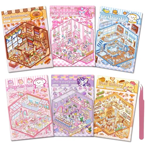 DIY 3D Sticker Scene, 6 Sets of Stickers for Girls Make Your Own Mini Room Scene Stickers for Kids Cute Kawaii Sticker The...