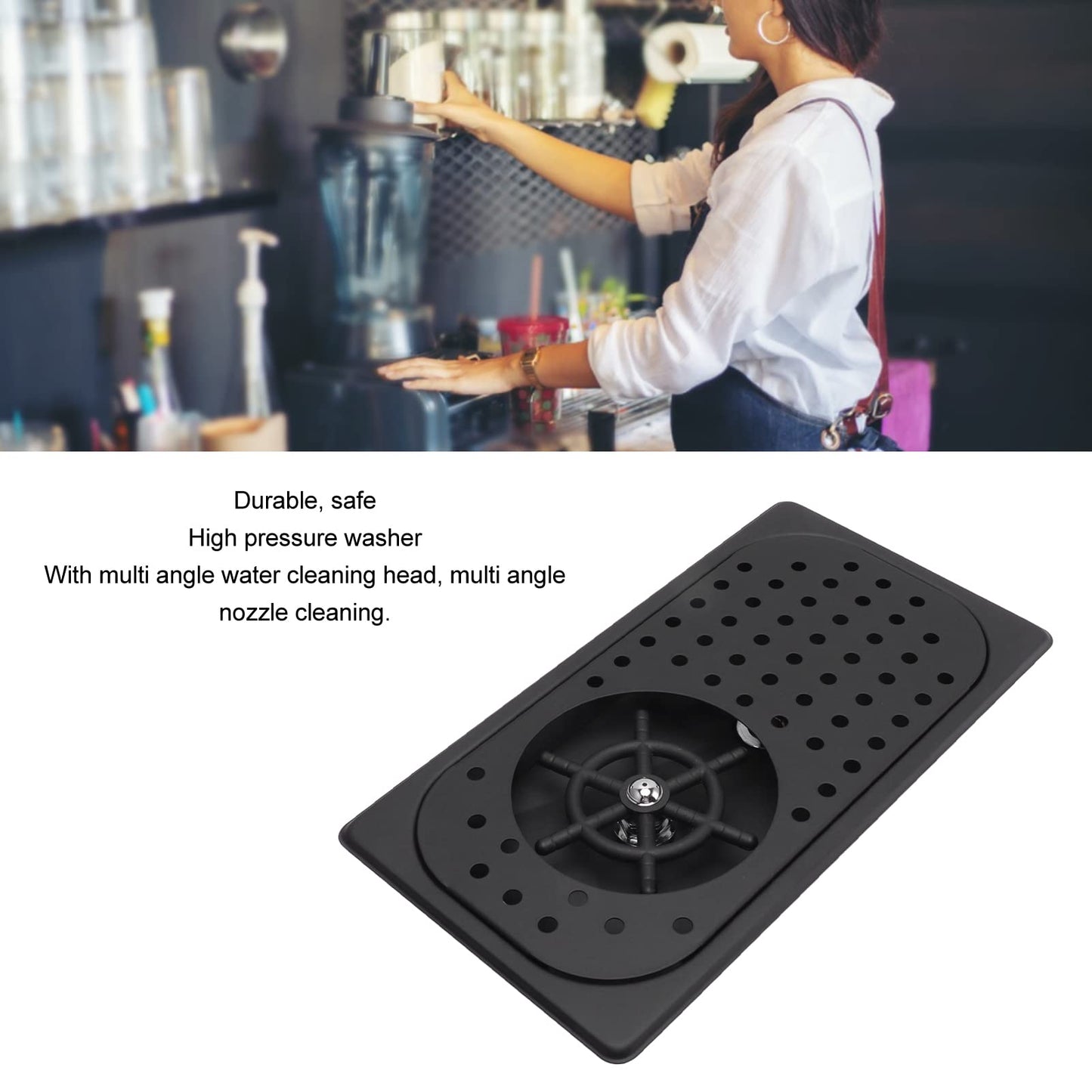 Glass Rinser, Countertop Commercial Pitcher Rinser, High Pressure Cup Washer, Stainless Steel Cup Washer with Drain Drip Tray Hose for Home Kitchen, Restaurant, Bar, Coffee (Black)