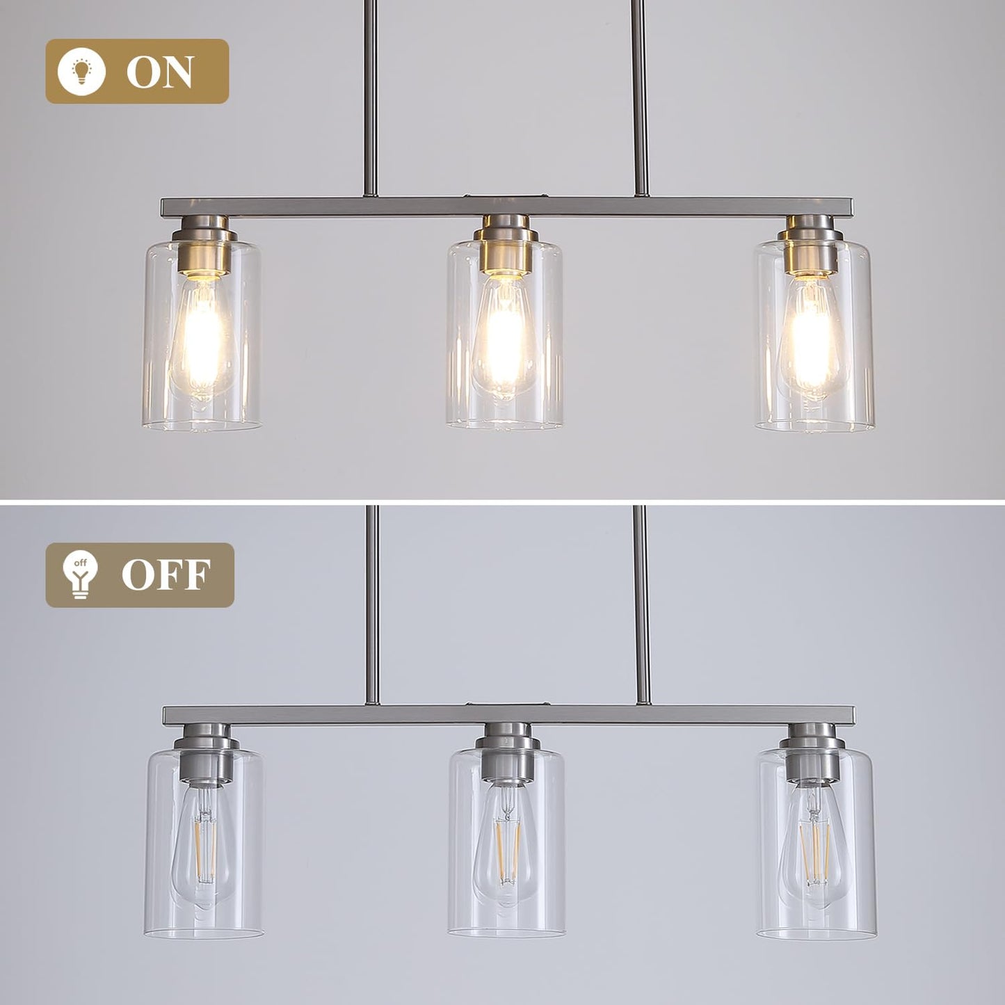 Mecgirn Island Light For Kitchen  Brushed Nickel Dining Room Light Fixture Over Table  3-Light Linear Chandelier Pendant Lighting For Dining Table Kitchen Island Living Room
