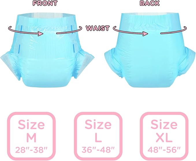 Littleforbig Adjustable Tapes Adult Diaper 2 Pieces - ABDry Ultra Absorbent Diapers Blue (Medium 28"-38")