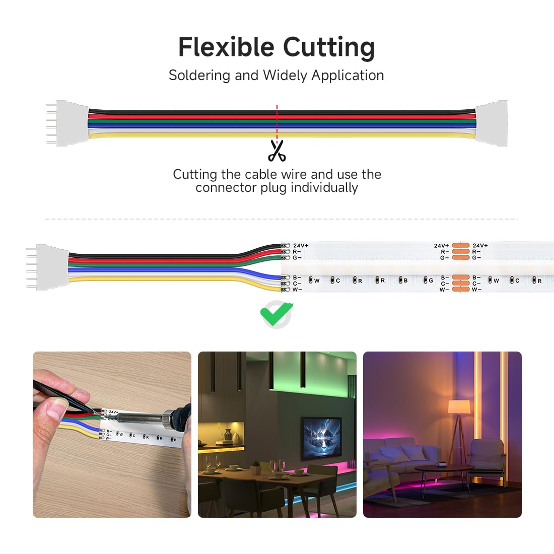 Btf-Lighting 5 Pack 22Awg 6 Pin Jst Male To Female Plug Led Connector 1.64Ft/0.5M Extension Cable For Fcob Smd Rgbcct Led Strip Lights Solderless Controller Wire
