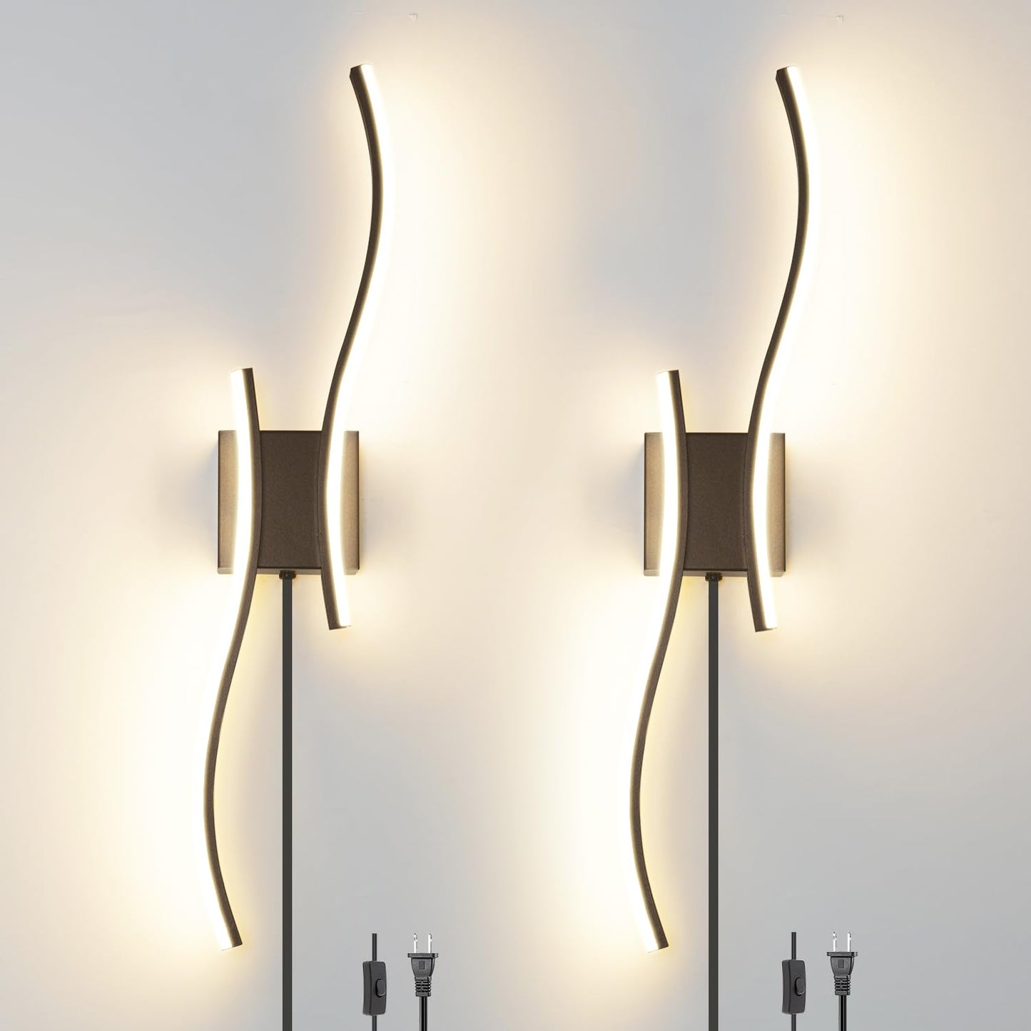 Daunton Modern Plug In Wall Sconce Set Of 2  Black Dimmable Led Wall Light With Remote Control  3Cct Adjustable & Memory Function  Timer  Plug In Cord Wall Lamp For Tv Wall Living Room Hallway Bedroom