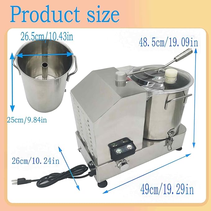 12L Commercial Food Processor, Stainless Steel Electric Meat and Vegetable Chopper 2000W, Adjustable Speed for Fruits Grains Peanut Ginger Garlic 110V
