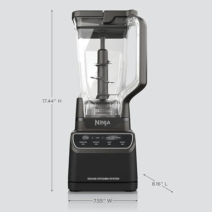 Ninja Grand Kitchen System KS500, 1200-Watt Blender & Food Processor Combo, 72oz Pitcher, 8-Cup Processor Bowl, 18oz To-Go Cup, 4 Preset Programs for Smoothies, Extract, Dough & Chop, Black