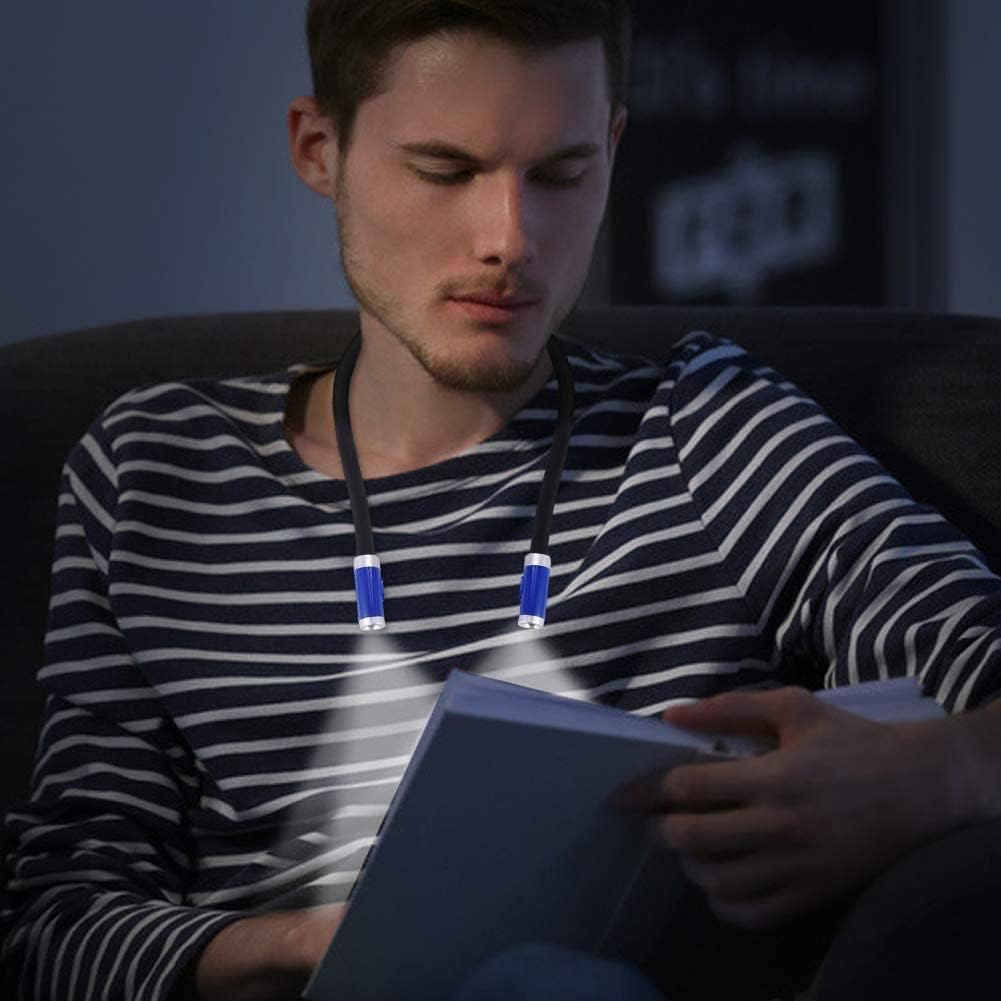 Betensh Rechargeable Led Book Light - Flexible Neck Hug Design, 3 Brightness Levels, Blue, Ideal For Reading In Bed Or Car