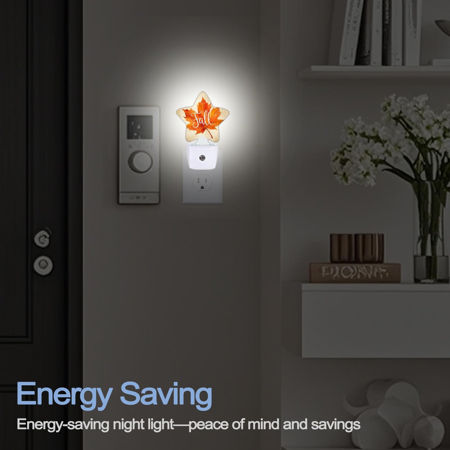 Night Light Fall Maple Leaf Plug Into Wall With Dusk To Dawn Light Sensors Thanksgiving Day Warm Star Nightlights For Bedroom Bathroom Hallway Kitchen Home Decor Desk Lamp