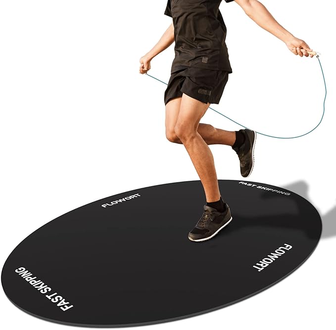 Cheete Jump Rope Mat Large Rubber Exercise Mat Indoor Outdoor Shock Absorbing Mat Non-Slip Oval Design for Floor & Rope Pr...