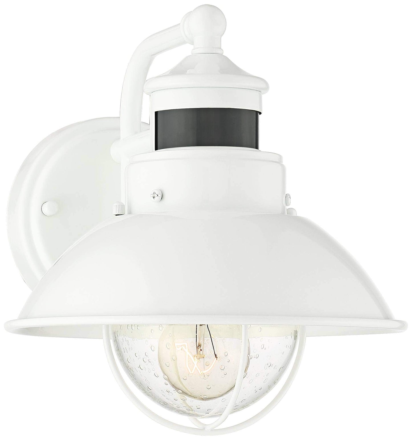 John Timberland Outdoor Barn Light Fixture, 9in Clear Seedy Glass, White, Dusk to Dawn, Motion Sensor, Model A80672P